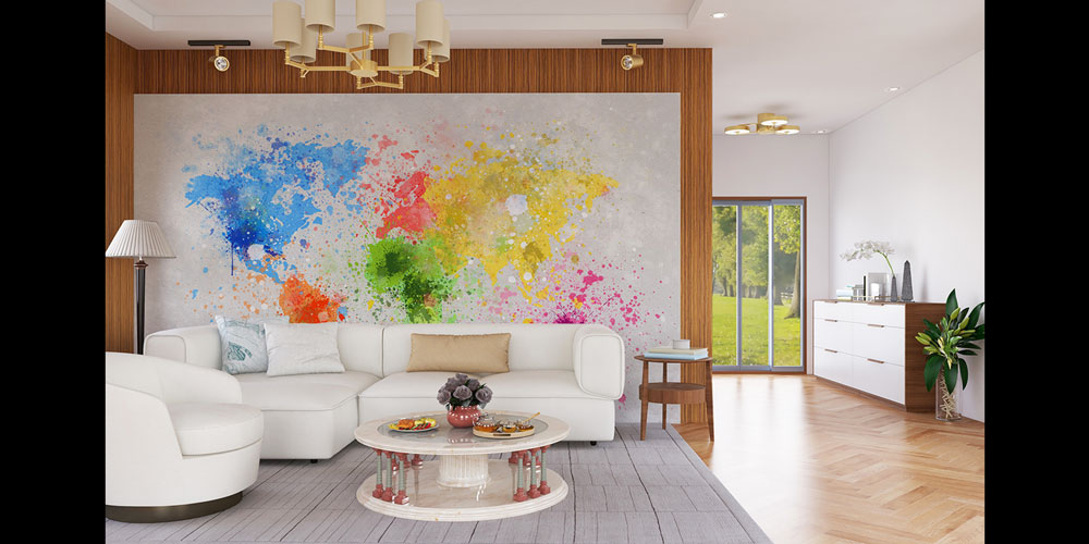 Soyut Renk Patlamalı Dünya Haritası Harita Sanatı Duvar Kağıdı 5127