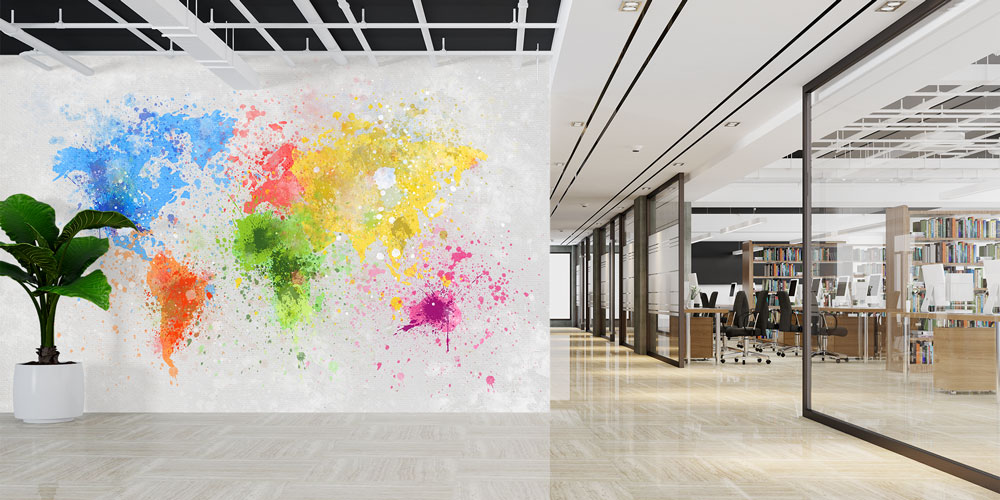 Soyut Renk Patlamalı Dünya Haritası Harita Sanatı Duvar Kağıdı 5127