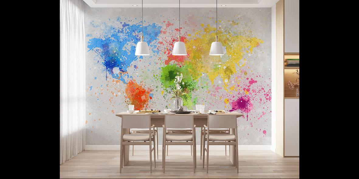 Soyut Renk Patlamalı Dünya Haritası Harita Sanatı Duvar Kağıdı 5127