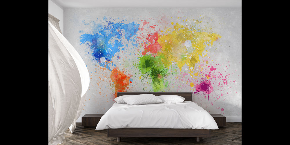 Soyut Renk Patlamalı Dünya Haritası Harita Sanatı Duvar Kağıdı 5127