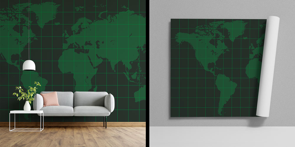 Grid Tasarımlı Modern Dünya Haritası Harita Sanatı Duvar Kağıdı 5129
