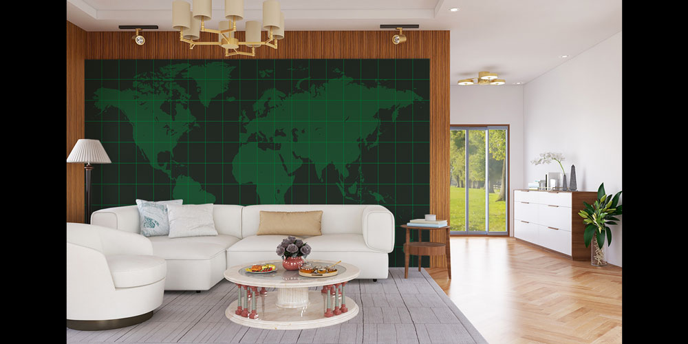 Grid Tasarımlı Modern Dünya Haritası Harita Sanatı Duvar Kağıdı 5129