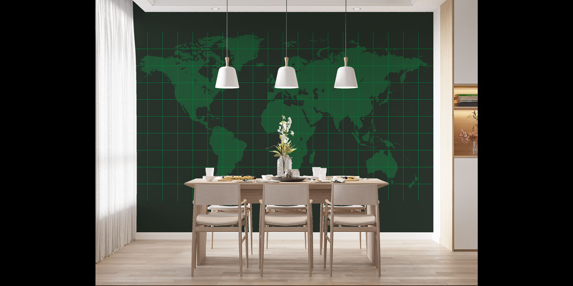 Grid Tasarımlı Modern Dünya Haritası Harita Sanatı Duvar Kağıdı 5129