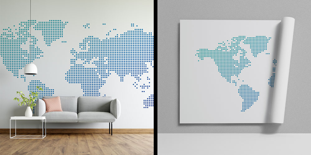 Nokta Desenli Minimal Dünya Haritası Harita Sanatı Duvar Kağıdı 5130