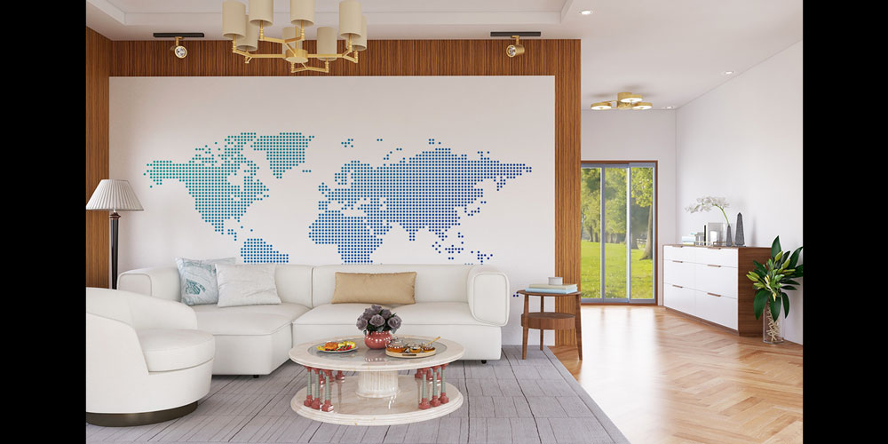 Nokta Desenli Minimal Dünya Haritası Harita Sanatı Duvar Kağıdı 5130