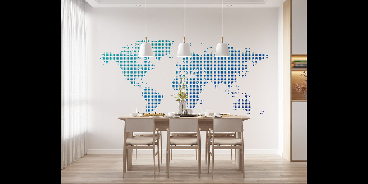 Nokta Desenli Minimal Dünya Haritası Harita Sanatı Duvar Kağıdı 5130