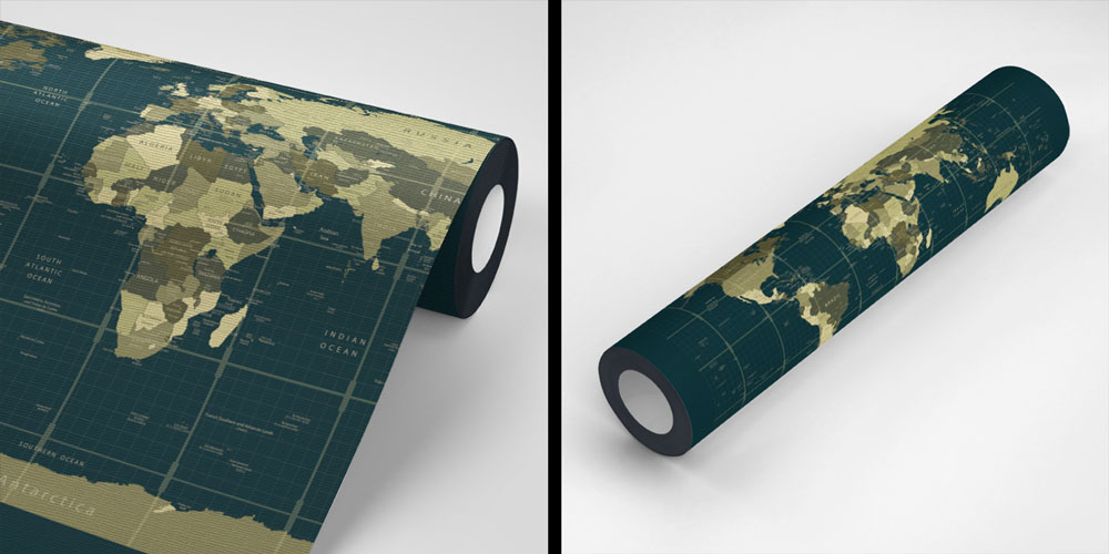 Koyu Zemin Gridli Prestij Dünya Haritası Harita Sanatı Duvar Kağıdı 5132