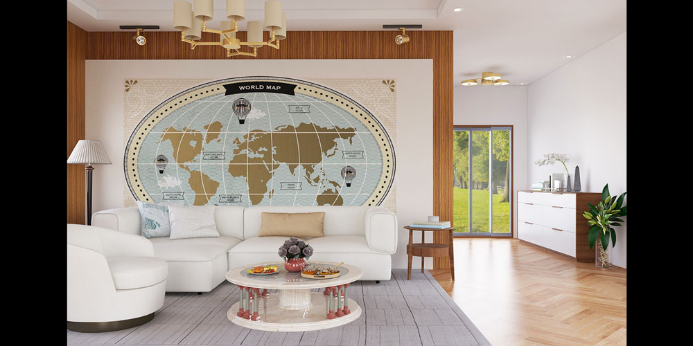 Oval Vintage Dünya Haritası Harita Sanatı Duvar Kağıdı 5134