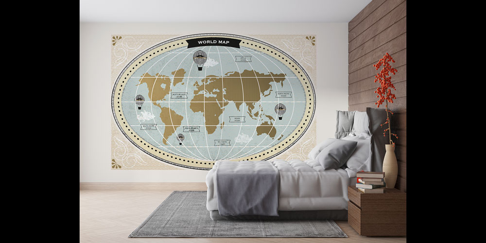 Oval Vintage Dünya Haritası Harita Sanatı Duvar Kağıdı 5134