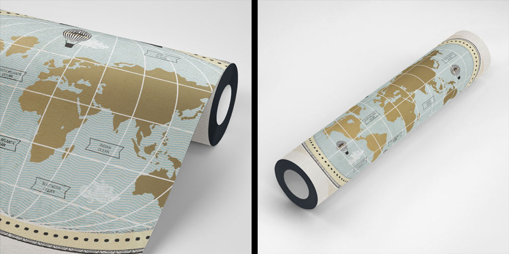 Oval Vintage Dünya Haritası Harita Sanatı Duvar Kağıdı 5134