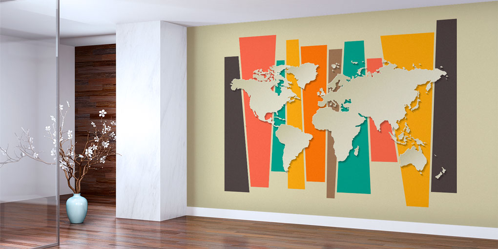 Retro Renk Bloklu Kabartma Dünya Haritası Harita Sanatı Duvar Kağıdı 5135