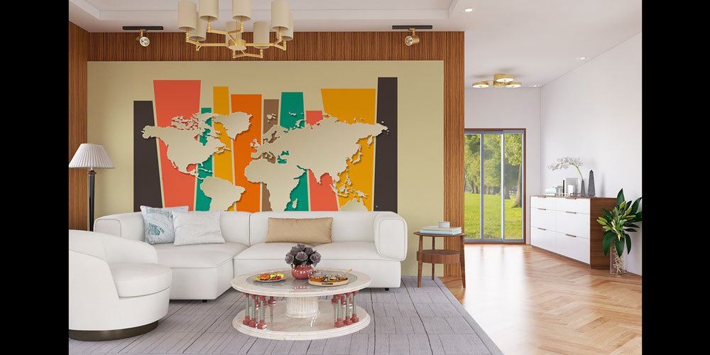 Retro Renk Bloklu Kabartma Dünya Haritası Harita Sanatı Duvar Kağıdı 5135