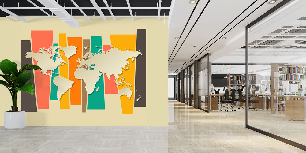 Retro Renk Bloklu Kabartma Dünya Haritası Harita Sanatı Duvar Kağıdı 5135