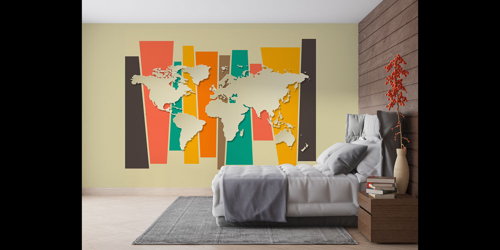 Retro Renk Bloklu Kabartma Dünya Haritası Harita Sanatı Duvar Kağıdı 5135