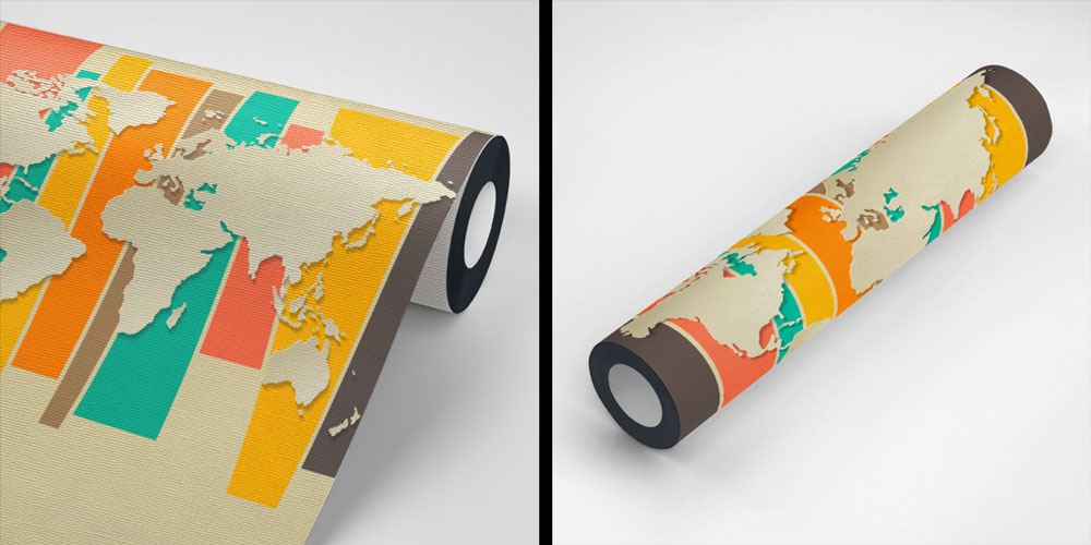 Retro Renk Bloklu Kabartma Dünya Haritası Harita Sanatı Duvar Kağıdı 5135