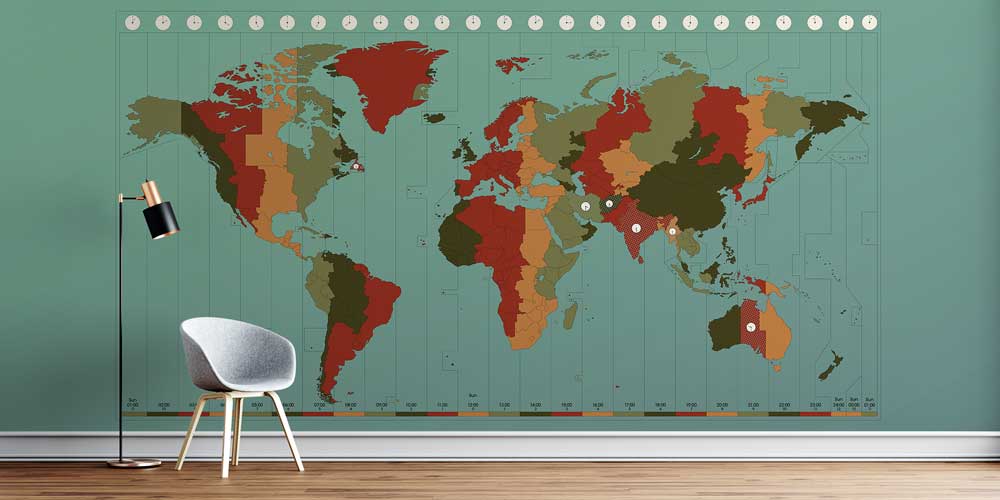 Retro Zaman Dilimli Detaylı Dünya Haritası Harita Sanatı Duvar Kağıdı 5136