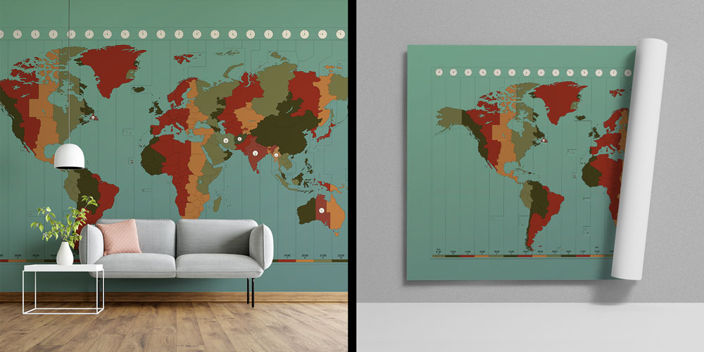 Retro Zaman Dilimli Detaylı Dünya Haritası Harita Sanatı Duvar Kağıdı 5136