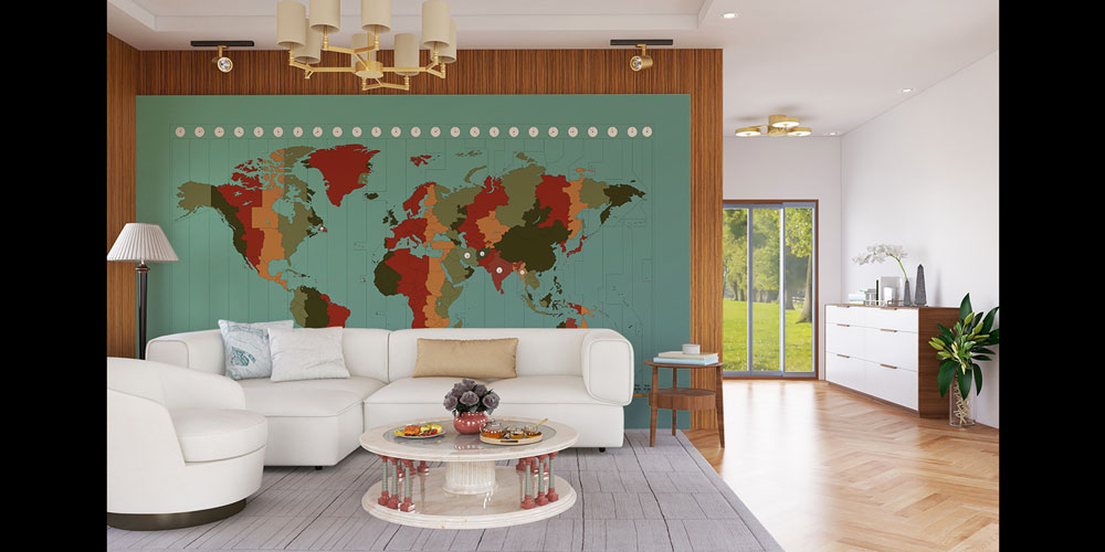 Retro Zaman Dilimli Detaylı Dünya Haritası Harita Sanatı Duvar Kağıdı 5136