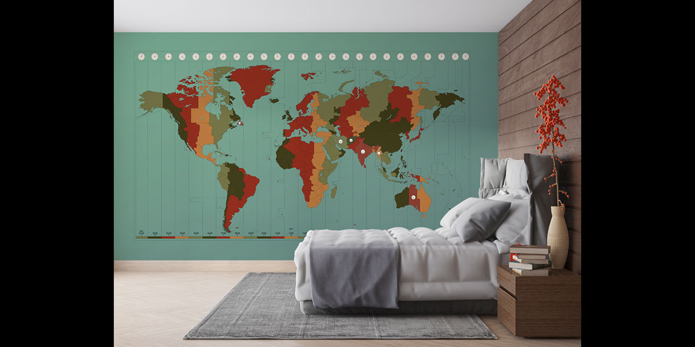 Retro Zaman Dilimli Detaylı Dünya Haritası Harita Sanatı Duvar Kağıdı 5136