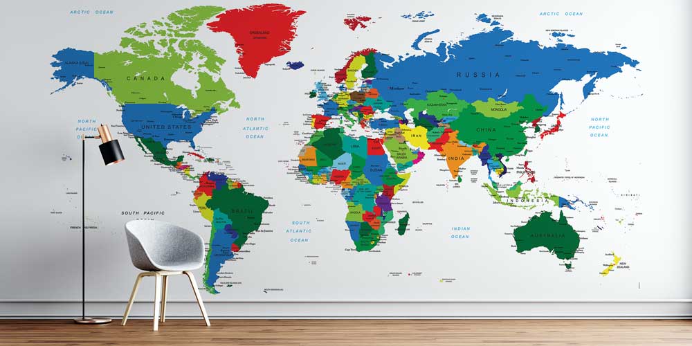 Renk Kodlu Detaylı Siyasi Dünya Haritası Harita Sanatı Duvar Kağıdı 5137