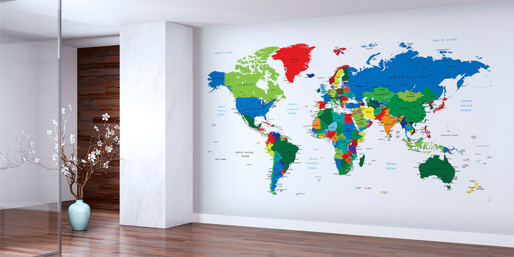 Renk Kodlu Detaylı Siyasi Dünya Haritası Harita Sanatı Duvar Kağıdı 5137