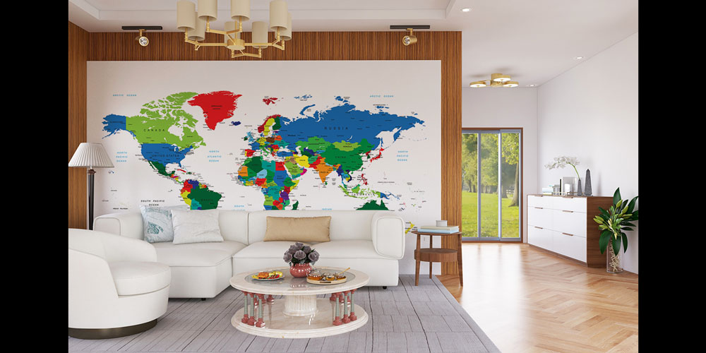 Renk Kodlu Detaylı Siyasi Dünya Haritası Harita Sanatı Duvar Kağıdı 5137