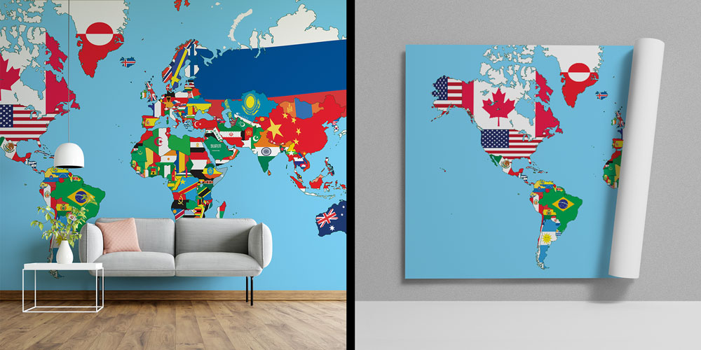 Bayrak Desenli Dünya Haritası Harita Sanatı Duvar Kağıdı 5138