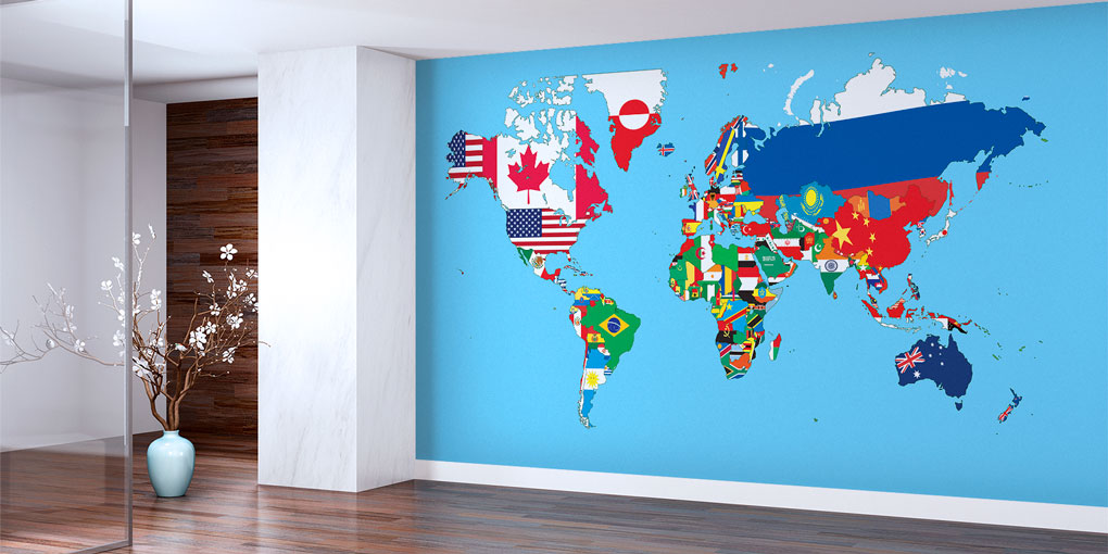 Bayrak Desenli Dünya Haritası Harita Sanatı Duvar Kağıdı 5138