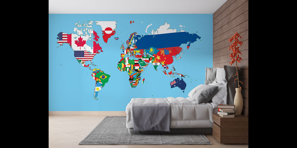 Bayrak Desenli Dünya Haritası Harita Sanatı Duvar Kağıdı 5138