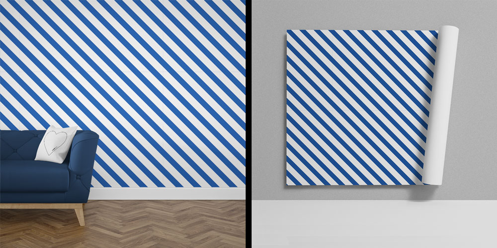 Mavi Beyaz Diyagonal Çizgili Desen Sanatı Duvar Kaplaması 5161