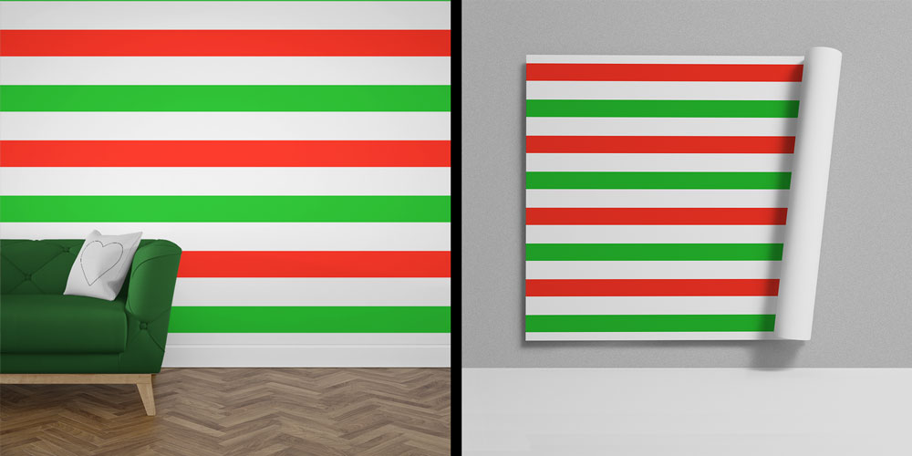 Kırmızı Yeşil Beyaz Çizgili Desen Sanatı Duvar Kaplaması 5163