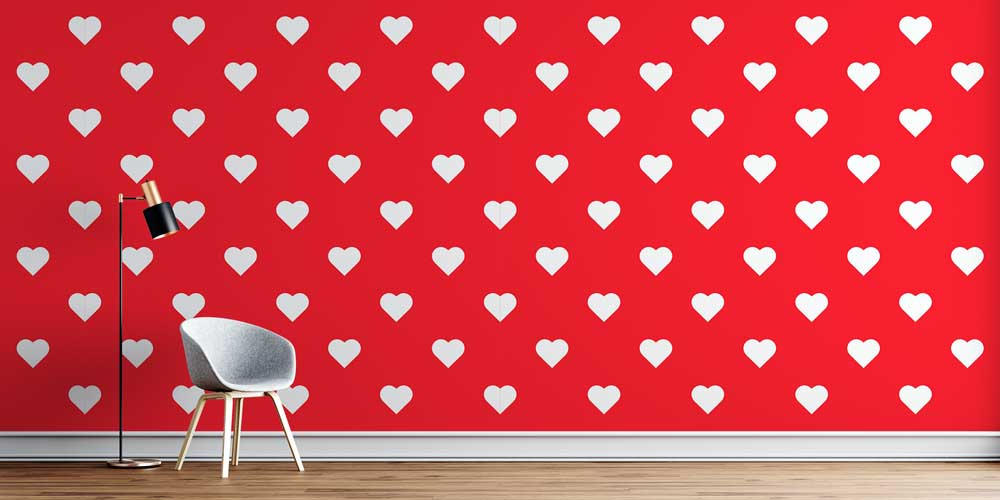 duvar-kagidi-5166-0 Kırmızı Kalp Desenli Duvar Kağıdı 5166