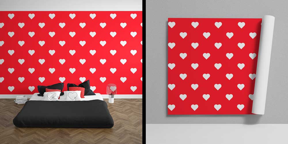 Kırmızı Kalp Desenli Duvar Kağıdı 5166