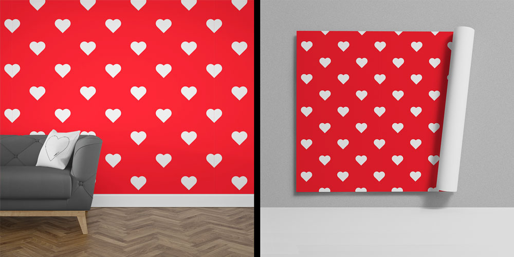 duvar-kagidi-5166-06 Kırmızı Kalp Desenli Duvar Kağıdı 5166