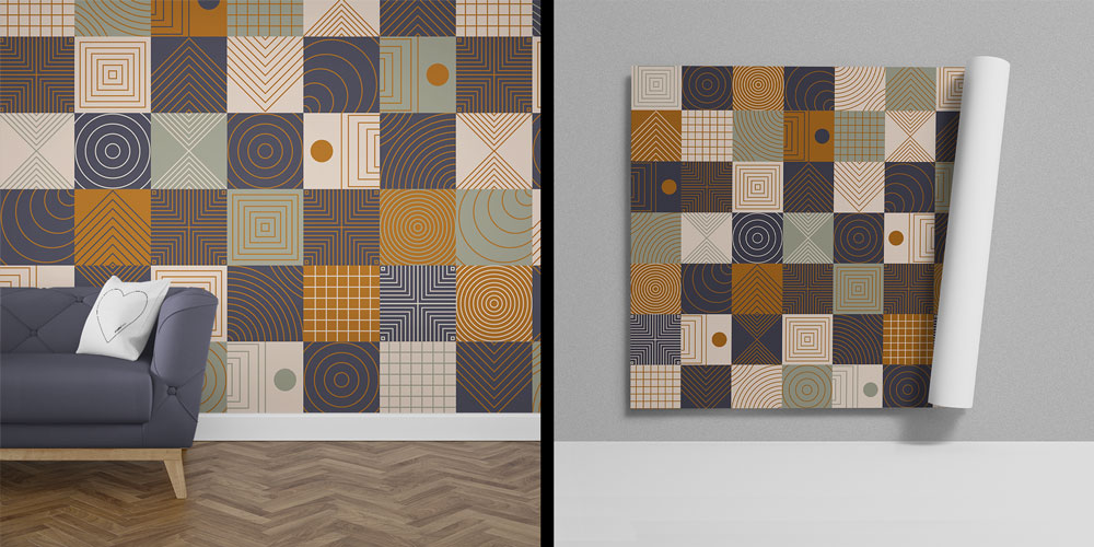 Geometrik Kare Modüllü Desen Sanatı Duvar Kaplaması 5167