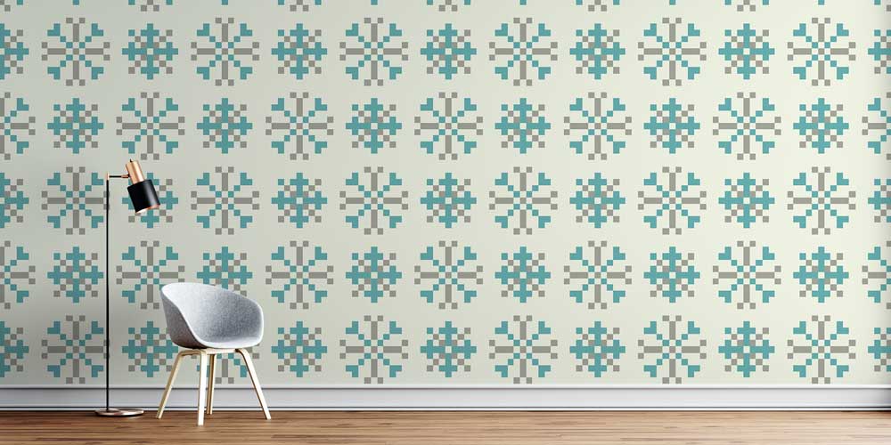 Turkuaz Gri Kar Tanesi Motifli Desen Sanatı Duvar Kaplaması 5170