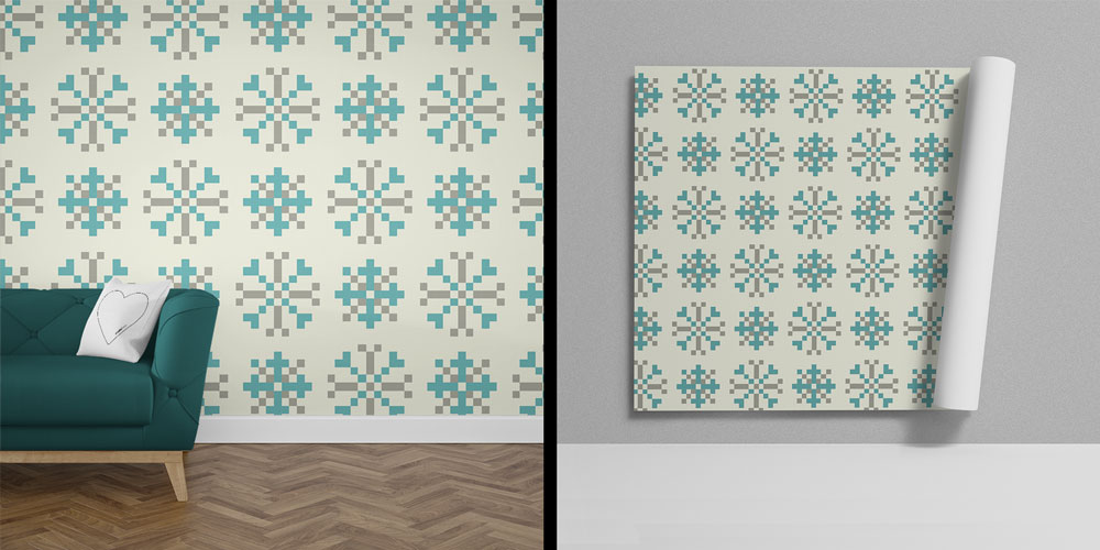 Turkuaz Gri Kar Tanesi Motifli Desen Sanatı Duvar Kaplaması 5170