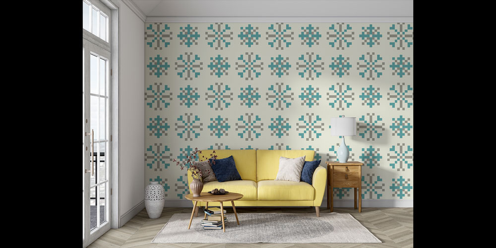 Turkuaz Gri Kar Tanesi Motifli Desen Sanatı Duvar Kaplaması 5170