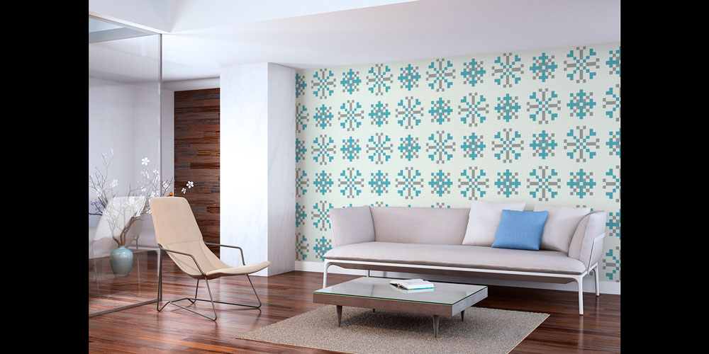 Turkuaz Gri Kar Tanesi Motifli Desen Sanatı Duvar Kaplaması 5170