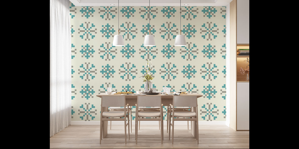 Turkuaz Gri Kar Tanesi Motifli Desen Sanatı Duvar Kaplaması 5170