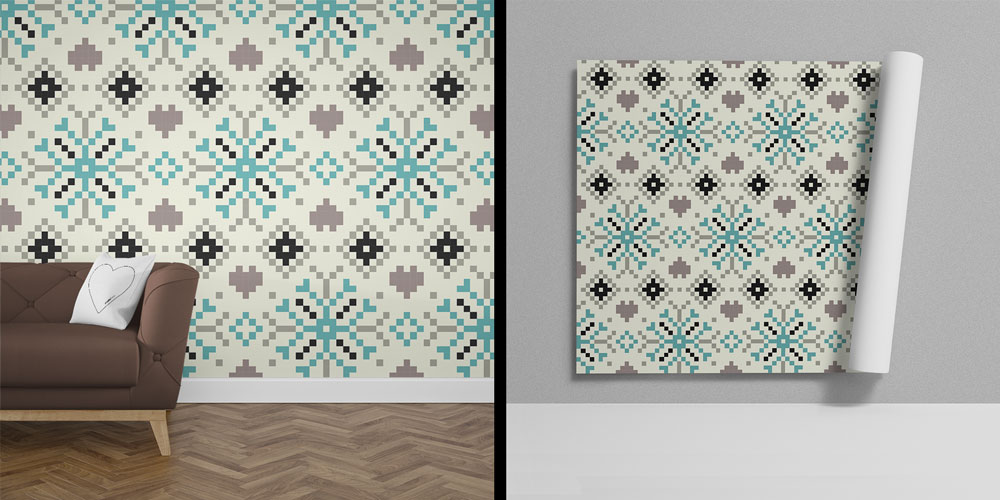 Piksel Kar Tanesi ve Geometrik Motifli Desen Sanatı Duvar Kaplaması 5171