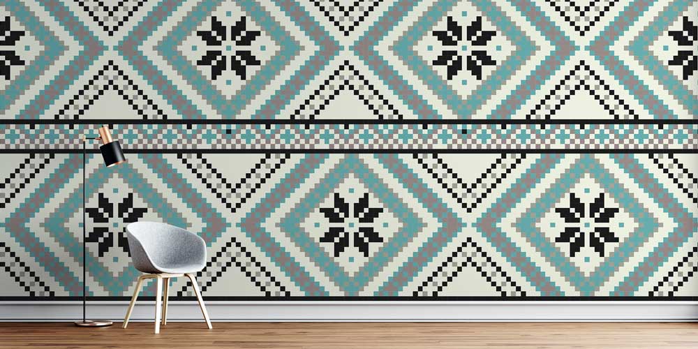 Etnik Geometrik Baklava Desenli Duvar Kağıdı 5185