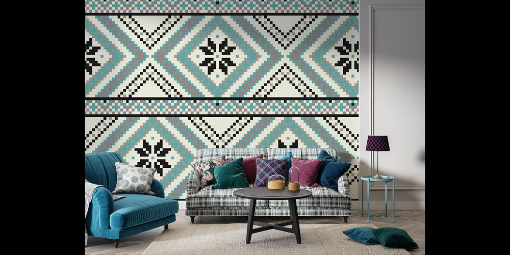 Etnik Geometrik Baklava Desenli Duvar Kağıdı 5185