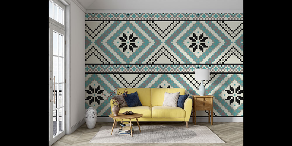 Etnik Geometrik Baklava Desenli Duvar Kağıdı 5185