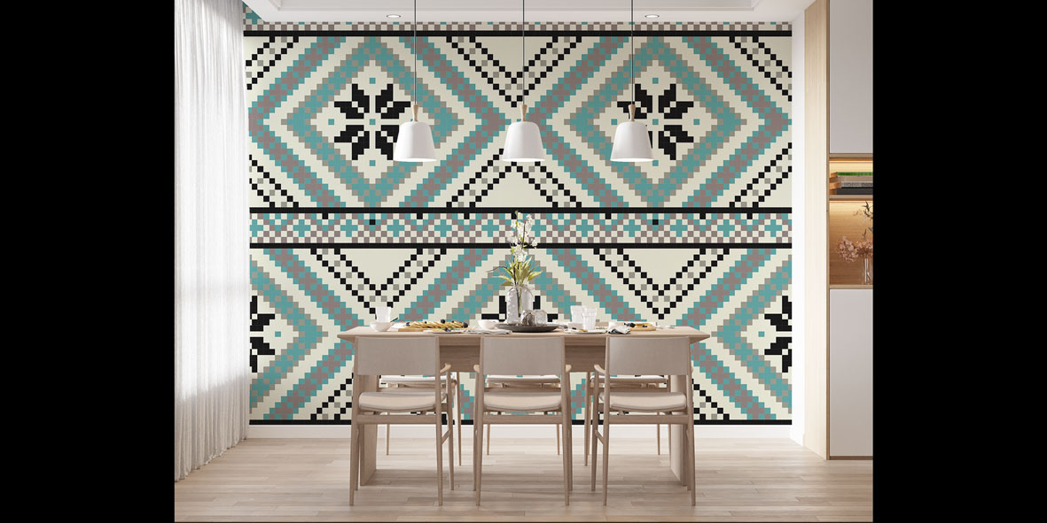 Etnik Geometrik Baklava Desenli Duvar Kağıdı 5185