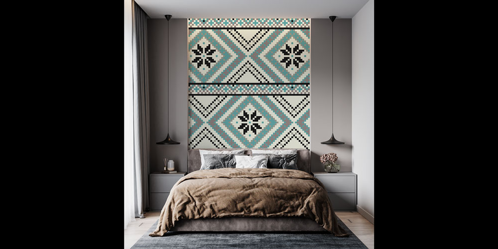 Etnik Geometrik Baklava Desenli Duvar Kağıdı 5185