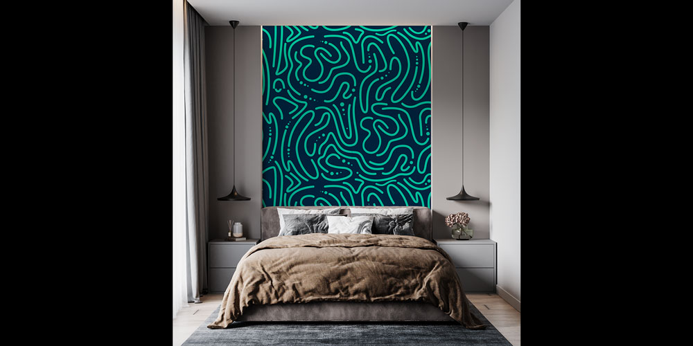 Turkuaz Organik Soyut Çizgili Desen Duvar Kağıdı 5189