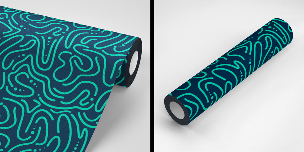 Turkuaz Organik Soyut Çizgili Desen Duvar Kağıdı 5189