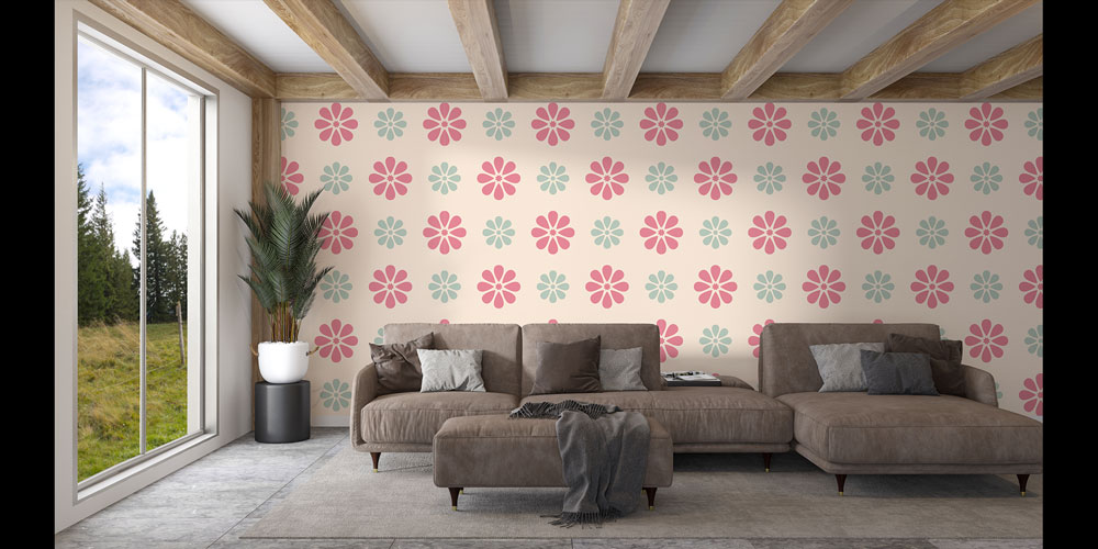 Pastel Çiçek Desenli Dekoratif Duvar Kağıdı 5222