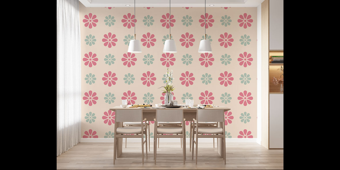 Pastel Çiçek Desenli Dekoratif Duvar Kağıdı 5222